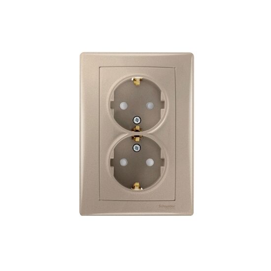 Priza dubla Schneider Electric Sedna SSDN3000468 cu impamantare laterale, rama inclusa, titan